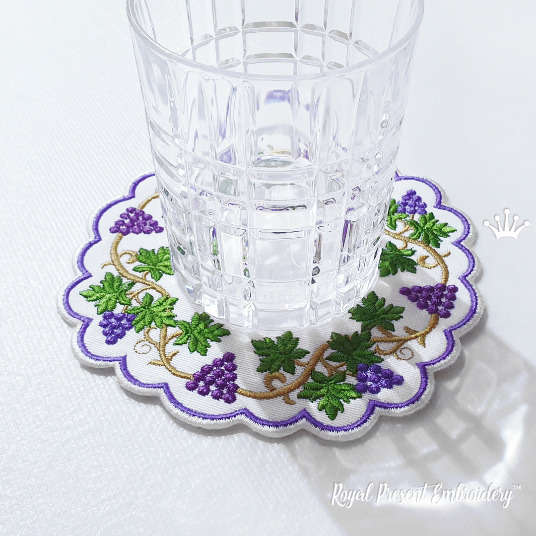 ITH Grape Cocktail Napkin machine embroidery design - 7 sizes