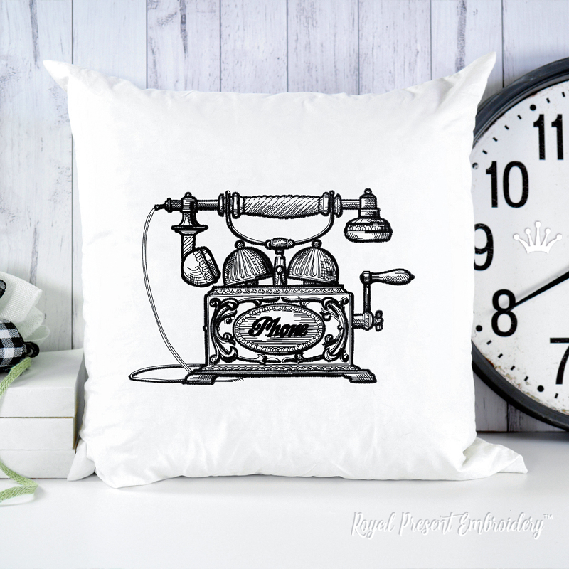 Vintage Phone Machine Embroidery Design - 6 sizes