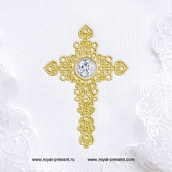 Machine embroidery design Jewelry Cross with Crystal Royal Present