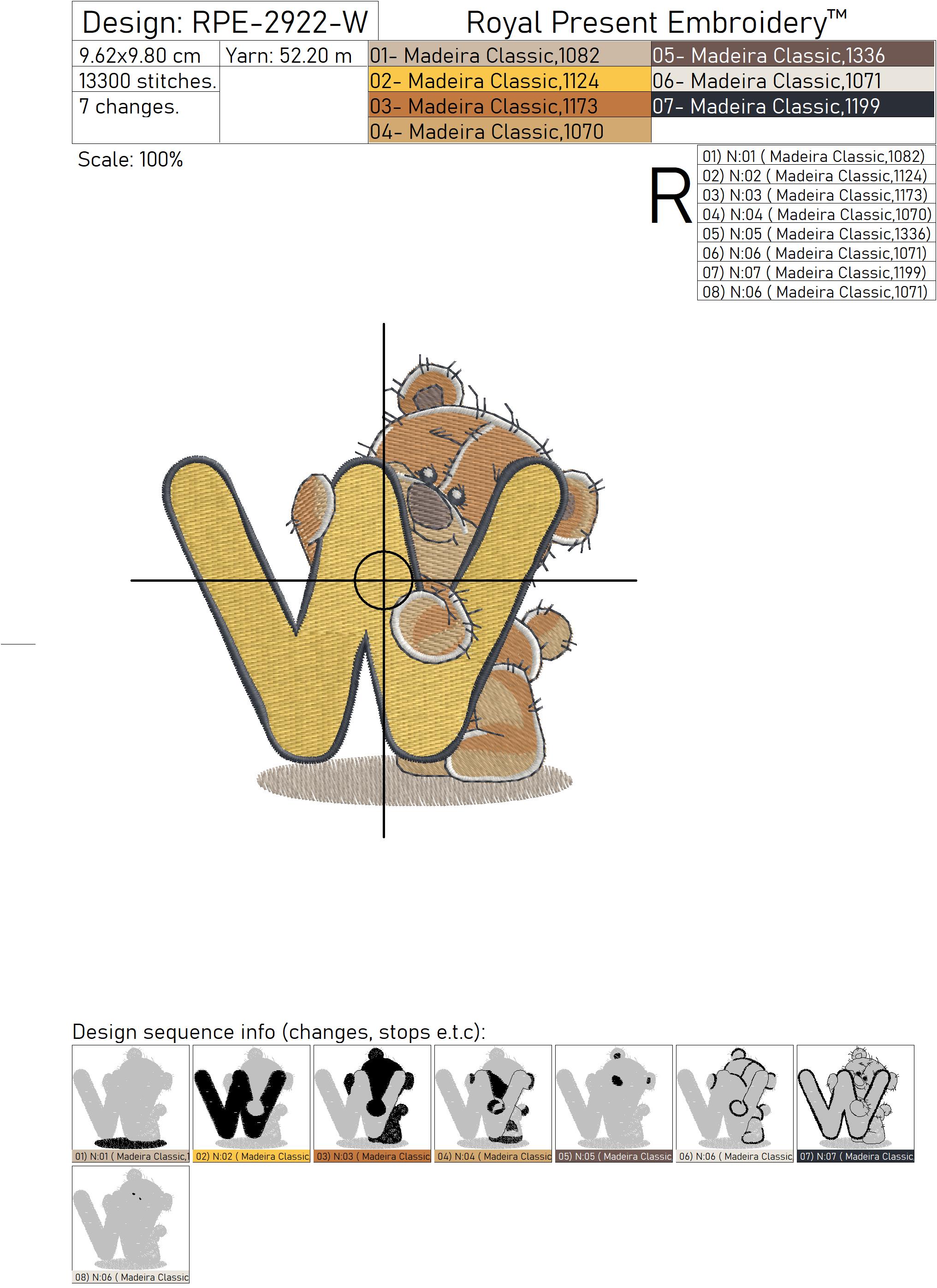 Teddy bear letter W Machine Embroidery Design - 4 sizes | Royal Present ...